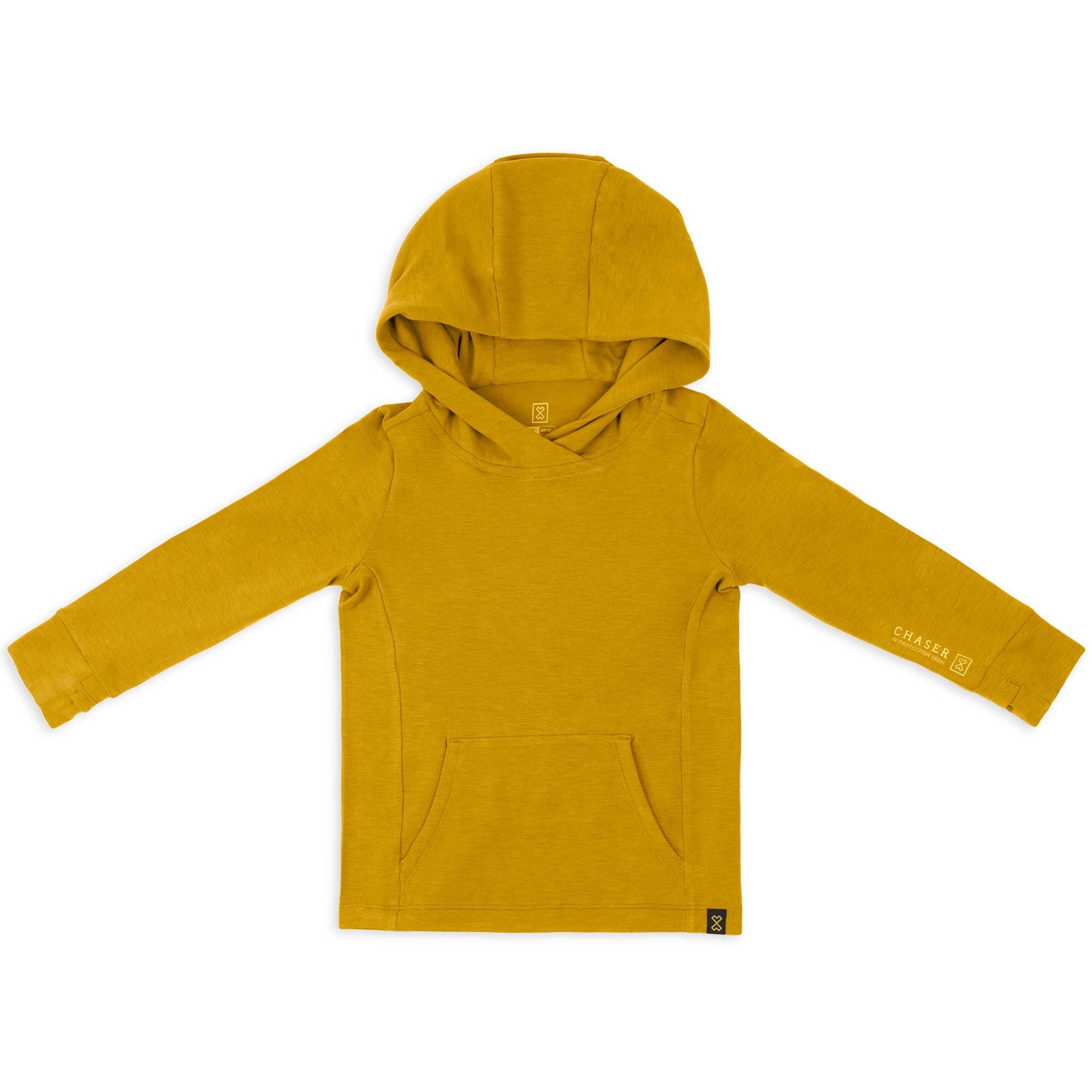 Gold toddler sun protection hoodie with UPF 50+ by CHASER, lightweight and eco-friendly for outdoor fun.